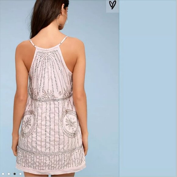 Free People Sedona Mauve Embellished Beaded Slip Mini Shift Dress Light Pink - Picture 4 of 4